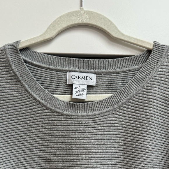 CARMEN MARC VALVO Light Gray Batwing Zipper Sleeve Ribbed Sweater Size Lg - Picture 4 of 7